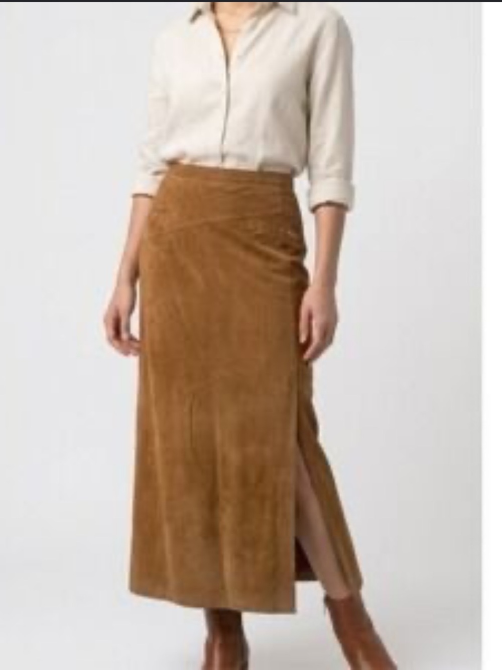 ALICE & OLIVIA Suede Lamb Leather France Midi Slit Brown Straight Skirt Size 4
